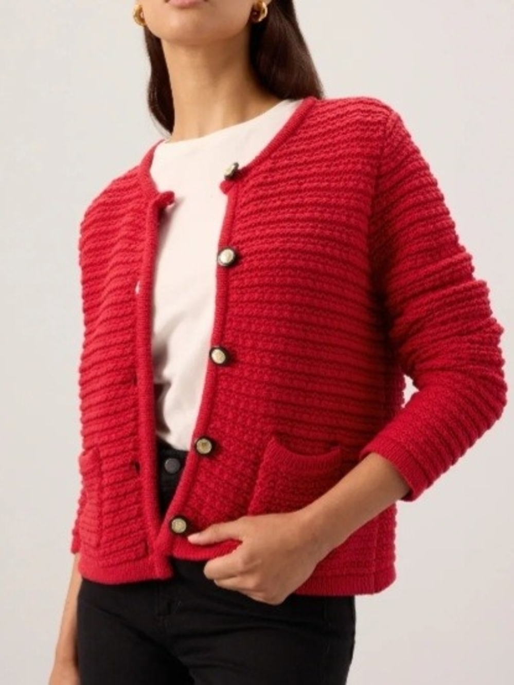 Women’s Red Textured Button Cardigan Sweater By Cece